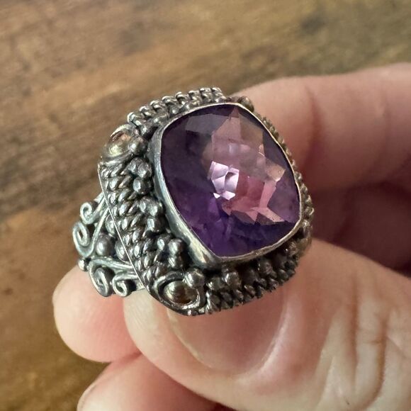Amethyst Ring 925 Silver & 18k Gold BA Suarti Size 7.5 - Picture 15 of 17